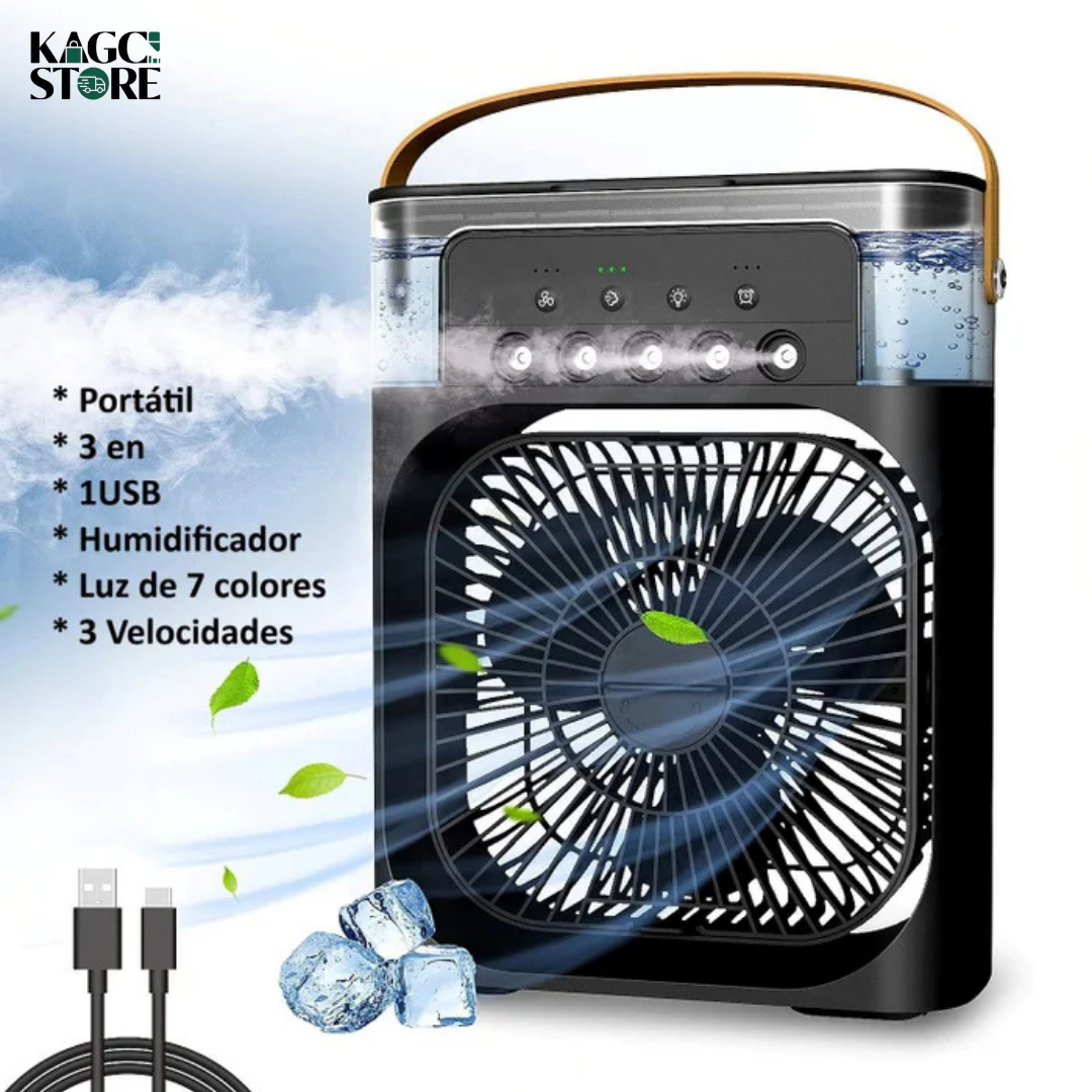 Ventilador Portátil 3 en 1 con Humidificador y Luz LED