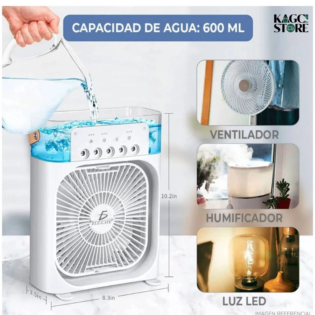 Ventilador Portátil 3 en 1 con Humidificador y Luz LED